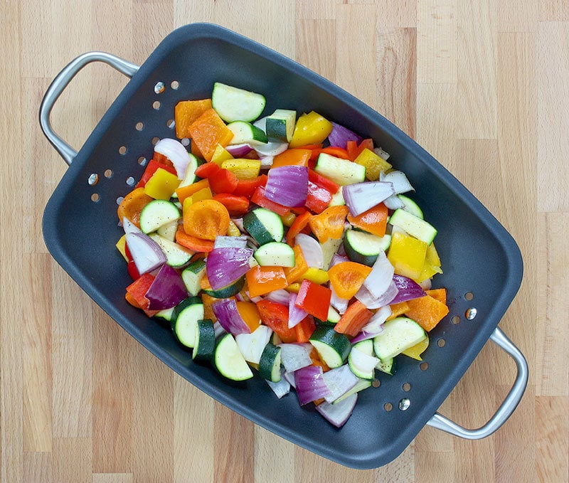 Vegetable chunks in a basket